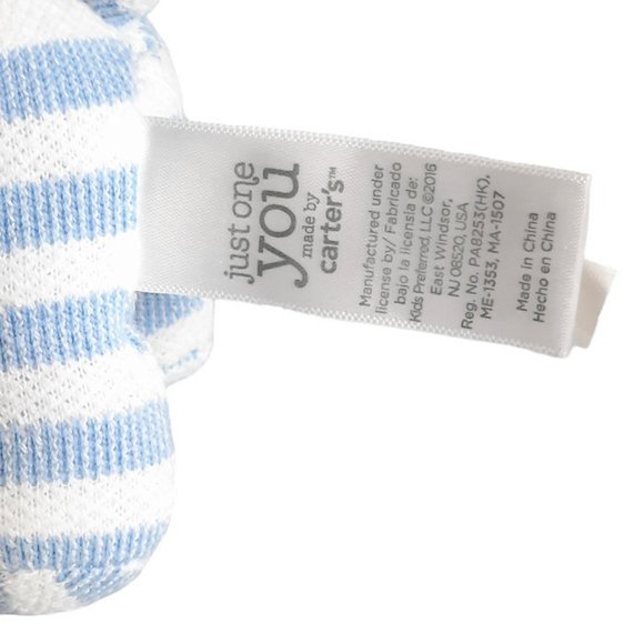 2016 Just One You Carter's Blue White Striped Elephant Rattle Plush Lovey Toy 7" - Picture 5 of 6